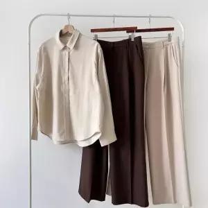 여자 찰랑 원턱 하이웨이스트 와이드 슬랙스