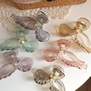 [옷자락]여자 로맨틱 무드 리본 큐빅 데일리 헤어 집게핀