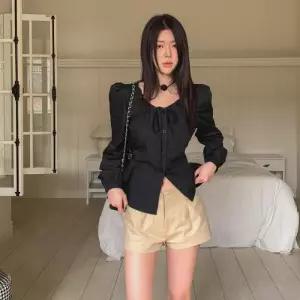 [옷자락]여자 트렌디 힙 키치 핀턱 스판 코튼 데일리 숏팬츠