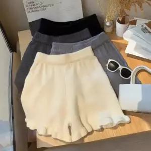 바지 여성용 니트 여름 반바지 솔리드 밴딩 하이웨스트 와이드 아우터 admr1