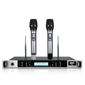 QST 무선 마이크 시스템, 2채널 휴대용 오토스캔 조정 가능 주파수 대역, 300피트 범위, 다이내믹 다목적 노래방 RM1