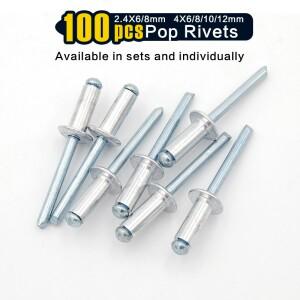 100개 팝 리벳 모음 키트  14가지 크기 알루미늄 블라인드 (3/32인치 1/8인치 3/16인치) 다양한