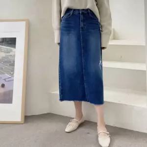 여성 난스판 뒷밴딩 구제 데미지 컷팅 청스커트 데님치마