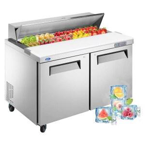 칼리폰 48인치 W 2도어 냉장고 샌드위치 샐러드 준비 테이블 상업용 스테인리스 팬 냉각 냉장고, 도마, 선반 2개, 식당, 바, 상점용 18개 - 12.9 Cu.ft