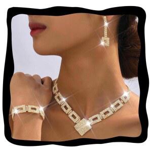 유니크라 크리스탈 브라이덜 웨딩 주얼리 세트 실버 라인스톤 목걸이 귀걸이 팔찌 여성 및 신부를 위한 공식 코스튬