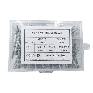 120개 알루미늄 합금 팝 리벳 모음 키트 M3.2 M4 돔 헤드 블라인드 패스너 세트 가구 수리 도구 박스용