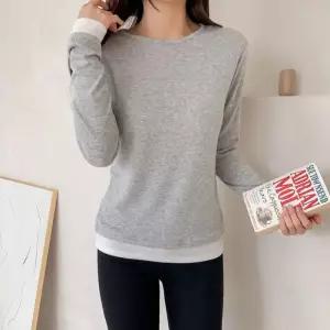 [옷자락]여자 레이어드 두겹 라운드넥 스판 배색 데일리 티셔츠