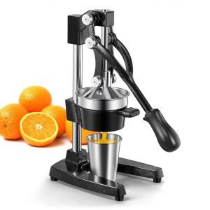QCen 프로페셔널 주철 수동 착즙기, 스테인리스 스틸 스트레이너가 있는 헤비 듀티 시트러스 프레스, 오렌지, 레몬, 라임, 자몽을 위한 간편한 손 압착기 - 블랙