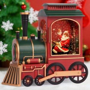 크리스마스 홈 데코 홀리데이 파티 선물로 스노우 글로브 기차, 산타 인 뮤지컬 기차 u200BLED 반짝이, 6H