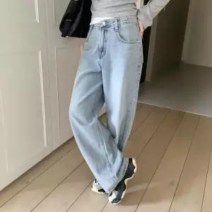 여자 하이웨이스트 루즈핏 아이스 워싱 데님