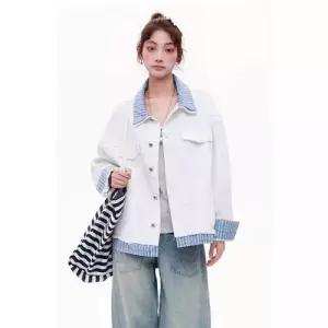 청 가을 페이크 투피스 여성용 체크 재킷 긴팔 코트 BE3