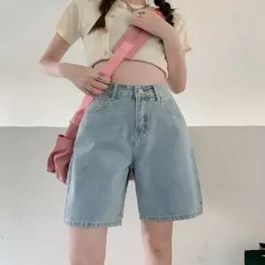와이드 여성 데님 팬츠 루즈핏 여성 연청바지 반바지 여름 5부