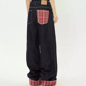 하이 여성 와이드 청바지 롤업 여성 데님 팬츠 캐주얼 배색