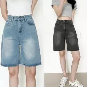 와이드 데님 반바지 루즈핏 여름 데님 반바지 팬츠 5부 하이