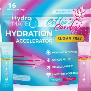 하이드로메이트 전해질 분말 무설탕 솜사탕 - 에너지를 높이기 위해 비타민 C가 함유된 16 스틱 인스턴트