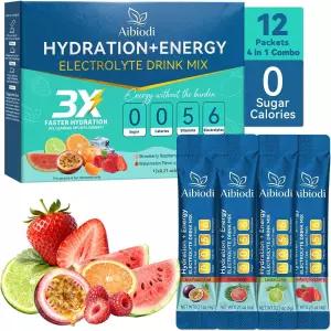 전해질 분말 패킷 - 무설탕 및 제로 칼로리 일일 IV 음료 믹스 6개와 비타민 5개가 포함된 즉각적인 수분