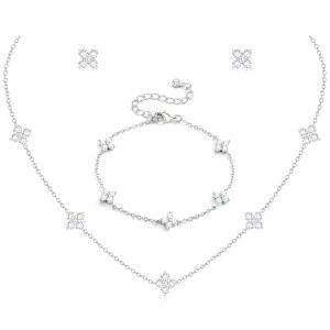 오라지오 여성용 고급 실버 골드 주얼리 세트 트렌디한 CZ 플라워 펜던트 초커 목걸이 여성 스터드 귀걸이 클로버 링크 팔찌 결혼식 무도회 신부를 위한 선물 스택