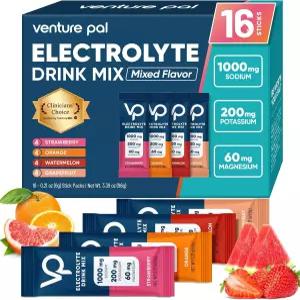 벤처 팔 고나트륨 무설탕 전해질 분말 패킷 - 비타민 및 칼륨이 함유된 수분 제로 칼로리 케토 팔레오