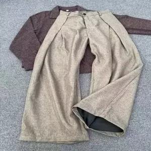 팬츠 남성용 스트레이트 정장 구제 A라인 회갈색 면린넨 커브드 유행1