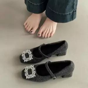 여친 오피스룩 봄 가을 통굽 하이힐 단화 버클 신발 스웨이드 샌들 메리제인 큐빅 KS3