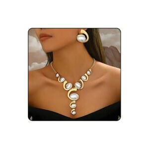 JWIGP 골드 주얼리 세트, 실버 블랙 보호 웨스턴 청키 빈티지 펜던트 목걸이 스택 트렌디하게 조절 가능한 논 타니스 카우걸 다인티 저자극 귀걸이 여성용 (화이트 세트)