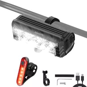 Ancorfy 슈퍼 브라이트 LED 자전거 라이트 USB 충전식 헤드라이트 방수 5가지 모드 2500루멘 MTB 오프로드