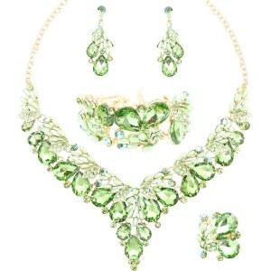 여성용 QYJ 주얼리 세트, 성명 목걸이 당글 귀걸이 팔찌 반지, 화이트 /KC 골드 라인스톤 펄 크리스탈 결혼식 파티 포함 신부 들러리용