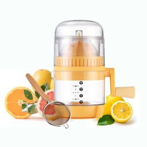 계량컵이 있는 수동 시트러스 착즙기, 레몬, 오렌지, 자몽, 미끄럼 방지 회전 베이스, 계량 표시가 투명 플라스틱 핸드 프레스