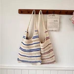 여성 비치 줄무늬 니트 숄더백 가방 해변 휴가 바캉스 gFX5+7Wcp