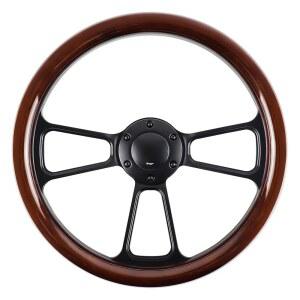 QYMOPAY 유니버설 14인치 나무 레이싱 스티어링 휠 6볼트 블랙 알루미늄 3 스포크 빈티지, / 랠리 모터스포