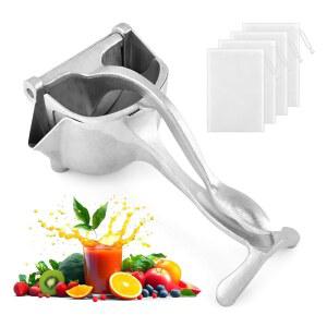 핸드 착즙기 압착기 + 필터 백 4개 u2013 알루미늄 합금 수동 프레스 & 이지 클린 | 시트러스 과일 레몬, 라임, 자몽에 이상적 가정용 주방 바 사용