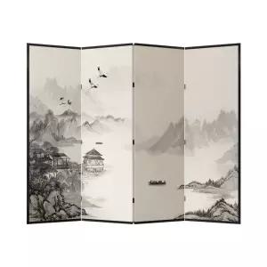 동양풍 병풍 접이식 180x240cm 공간분리 인테리어 6폭 가림막 한옥 노란색