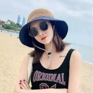 라피아모자썬햇 여자 여름 해외 여행 룩 공항 패션 리본 버킷 햇 코디