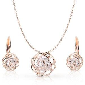 크리스탈 아쥬리아 여성 골드 화이트 장미 꽃 목걸이 및 귀걸이 세트 결혼식 파티 신부 들러리 액세서리
