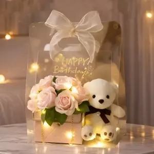 로맨틱 LED 곰돌이 핸드백 꽃다발 여자친구 와이프 결혼 기념일 생일 선물 프로포즈 비누 장미 화이트데이