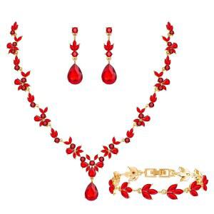 팍수안 브라이덜 웨딩 우아한 플로럴 주얼리 세트 여성 / 신부 들러리 크리스탈 프롬 파티 목걸이 귀걸이 팔찌