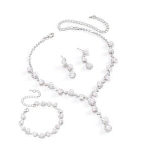 신부용 웨딩 주얼리 세트 실버 라인스톤 목걸이 귀걸이 팔찌 여성용 프롬