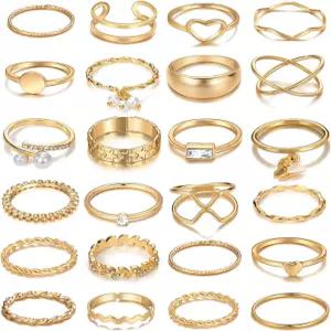 iF 유 25pcs 골드 스태커블 링 세트 여성용 청키 너클 핑거 미디 실버 심플 스태킹 귀여운 팩 트렌디한