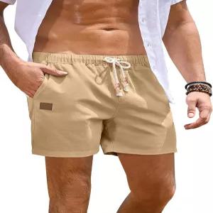 JMIERR 남성 린넨 반바지 캐주얼 5인치/7인치 코튼 엘라스틱 허리 드로스트링 경량 여름 휴가 해변 포켓