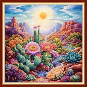 초보자를 위한 DMCVIVR 스탬프 크로스 스티치 키트 바늘 포인트 자수 11CT 다육식물 및 꽃 18x18인치용