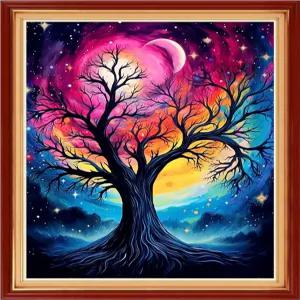 초보자를 위한 DMCVIVR 스탬프 크로스 스티치 키트 바늘 포인트 자수 11CT-녹투광 트리 16x20 인치