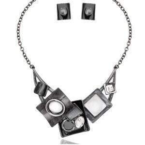 CSY 패션 보호 타원형 크리스탈 오팔스 스테이트먼트 빕 목걸이 귀걸이 보헤미안 에나멜 코스튬 주얼리 세트 여성용 선물