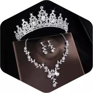 카미롤라 티아라와 여성용 왕관 귀걸이 목걸이 크리스탈 브라이덜 주얼리 세트 코스튬 파티 할로윈 무도회