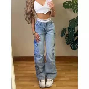 찢어진 와이드 여자통 키작녀 린넨데님팬츠 여성용 빈티지 카고 팬츠 Y2k 하이 웨이스트 스트레이트 배기