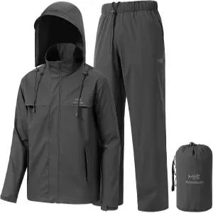 BASDASH 남성용 레인 슈트 방수 통기성 내구성 있는 낚시용 기어 사냥 하이킹 달리기 자전거 타기용 포장