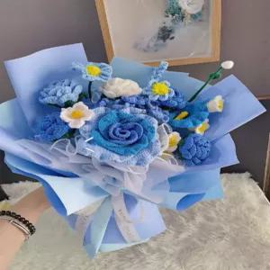 수공예 꽃다발 DIY 완성품 장미 태국 선물용 뜨개 재료 키트