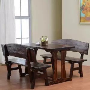 원목 방부목 야외 4인 테이블 벤치 의자 세트 등벤치 앤틱 통나무느낌 나무 식탁 업소 식당