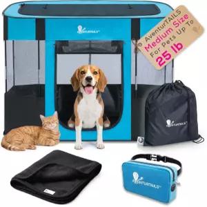휴대용 접이식 개 및 고양이 놀이펜 - 실내 야외 여행 소형견 강아지 위한 중간 애완동물 통기성 메쉬