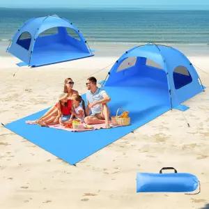 확장된 모래 매트 114×82인치 UPF 50 보호 기능이 있는 비치 텐트 선 쉘터 개인정보 위한 이중 창문 3개
