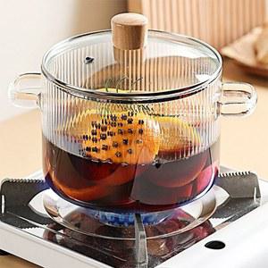 1600ML 유리 수프 냄비 뚜껑이있는 명확한 내열성 투명 핸들 요리 듀얼